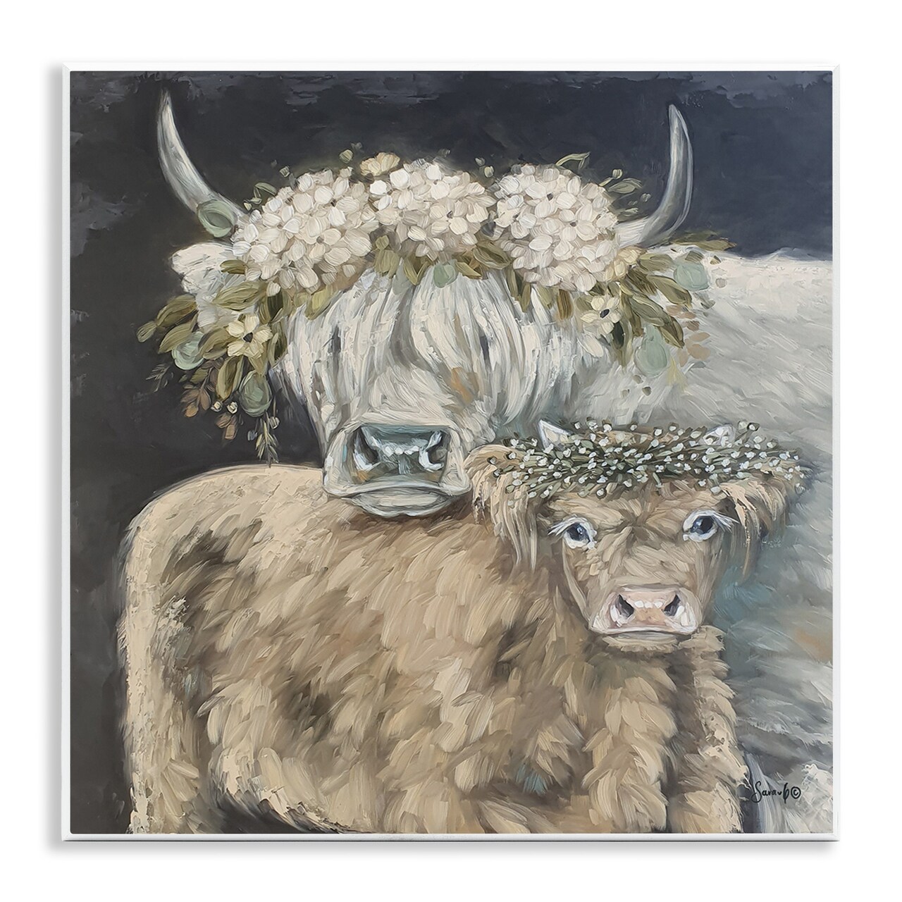 Stupell Industries Highland Cattle with Flower Garlands Wall Plaque Art